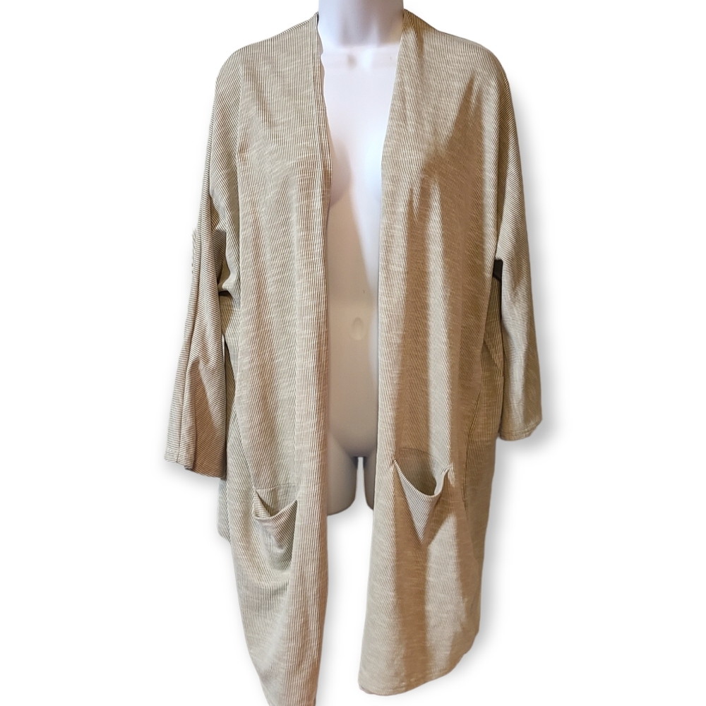 DONNI. pinstriped ribbed open front closure draped cardigan